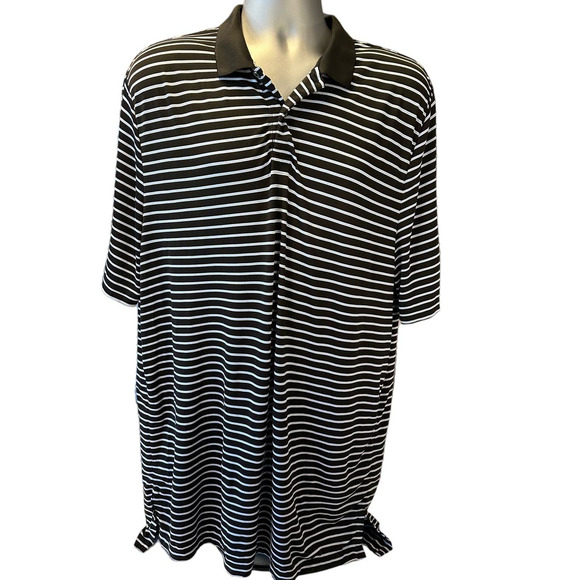 RLX Ralph Lauren Black Striped Performance Wear Short Sleeve Polo, Size L - Picture 1 of 6